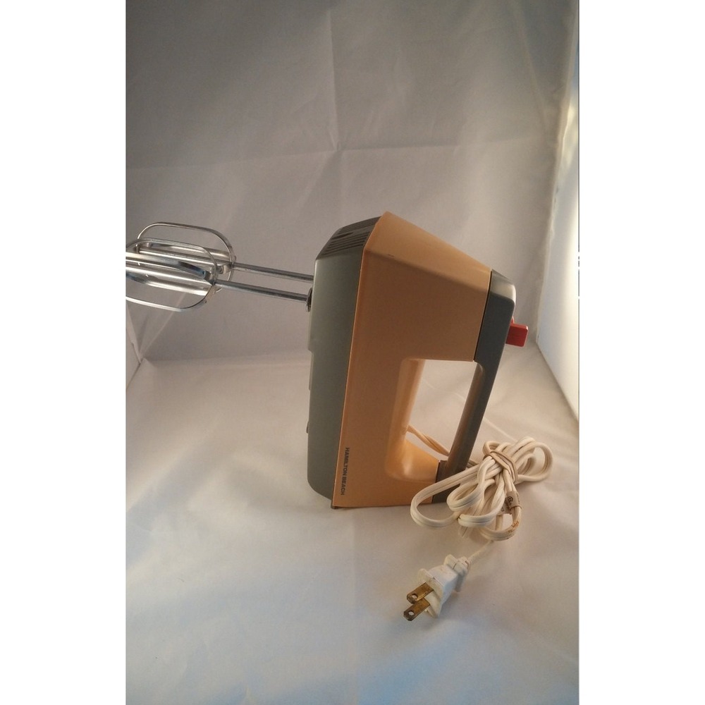 Vintage Hamilton Beach hand mixer, mustard and brown colored mixer, 70s